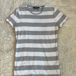 EUC - Ralph Lauren Womens' Gray and White Striped T-Shirt XS-S